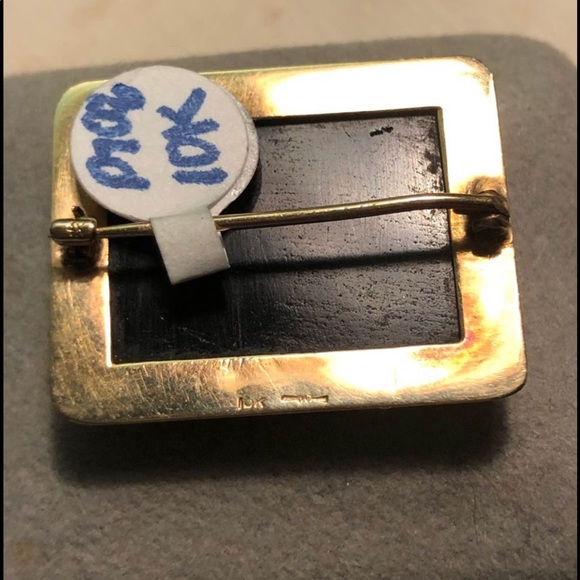 Antique Victorian Handpainted flower cameo ornate Black onyx 10k gold brooch - Picture 9 of 13